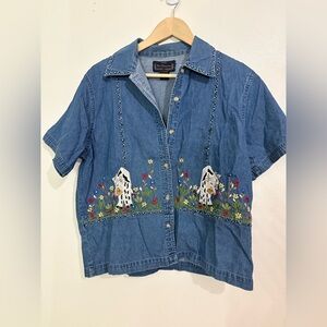 New Directions Vintage Denim Embroidered Cow button Large